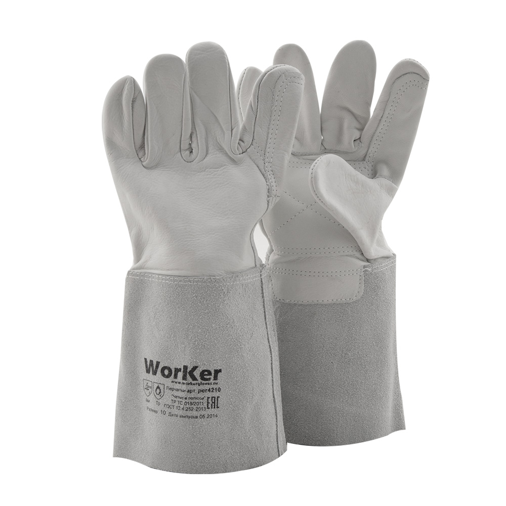 Краги пятипалые WorKer спилок/кожа (ладонь усилена, TIG)