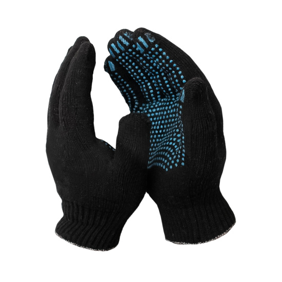 Перчатки пятипалые х/б с ПВХ-напылением (черные)