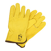 Перчатки пятипалые из кожи КРС желтого цвета